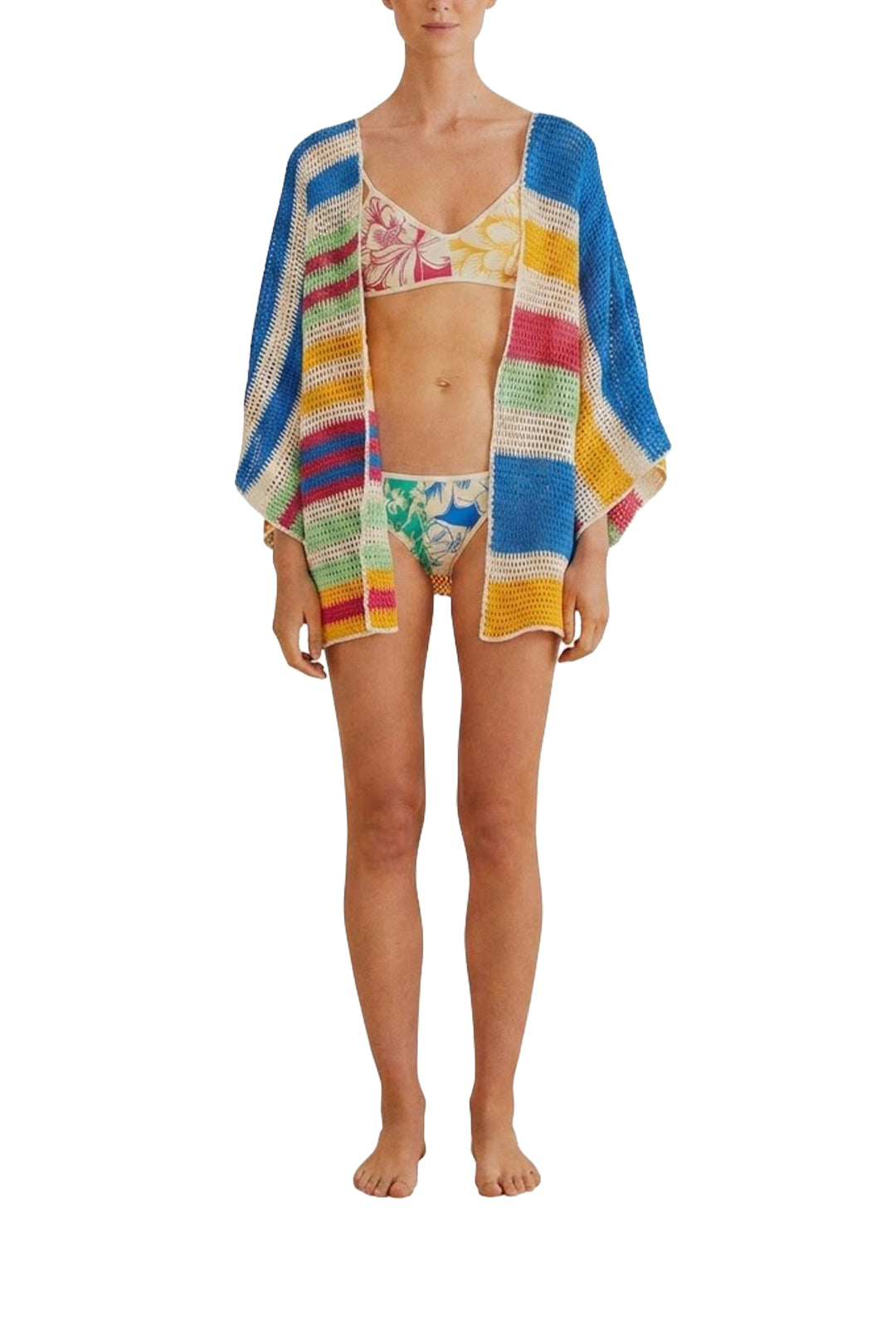 Kimono à rayures en coton - Multicolore