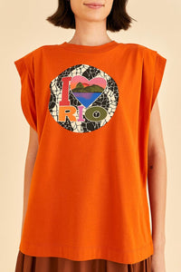 T-shirt I Love Rio sans manches en coton - Orange