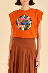 T-shirt I Love Rio sans manches en coton - Orange