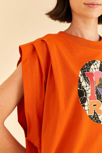 T-shirt I Love Rio sans manches en coton - Orange