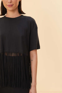 T-shirt à franges en coton - Noir