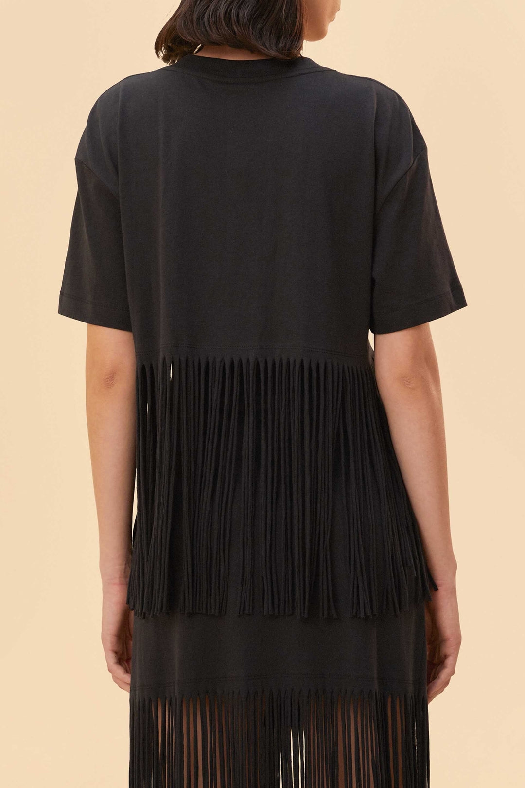 T-shirt à franges en coton - Noir