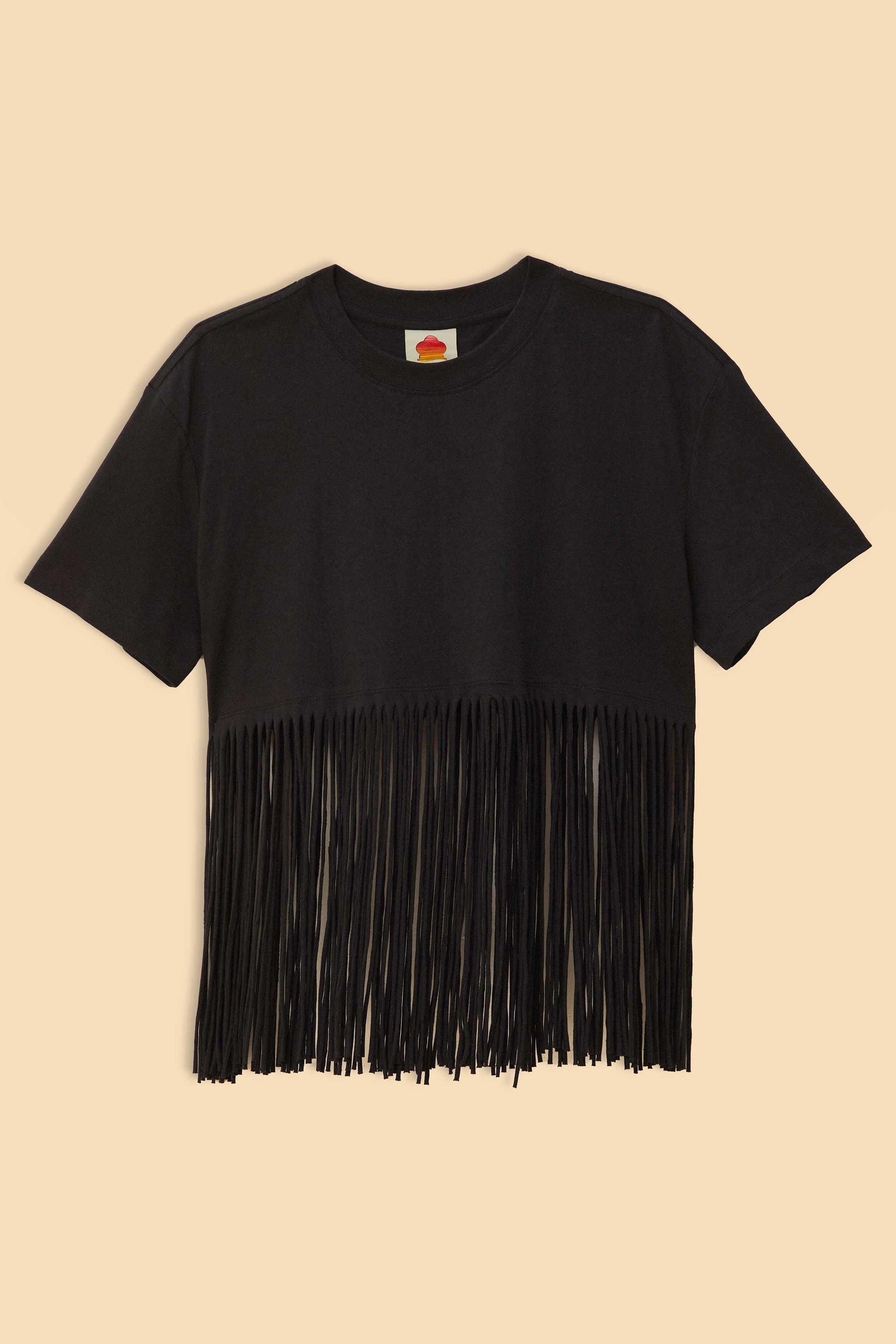 T-shirt à franges en coton - Noir