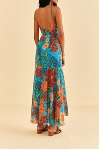 Robe midi Flower Dream - Bleu