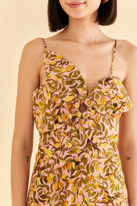 Robe courte à fleurs de Carambole en lin - Jaune