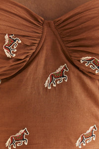 Top court brodé Horses - Camel