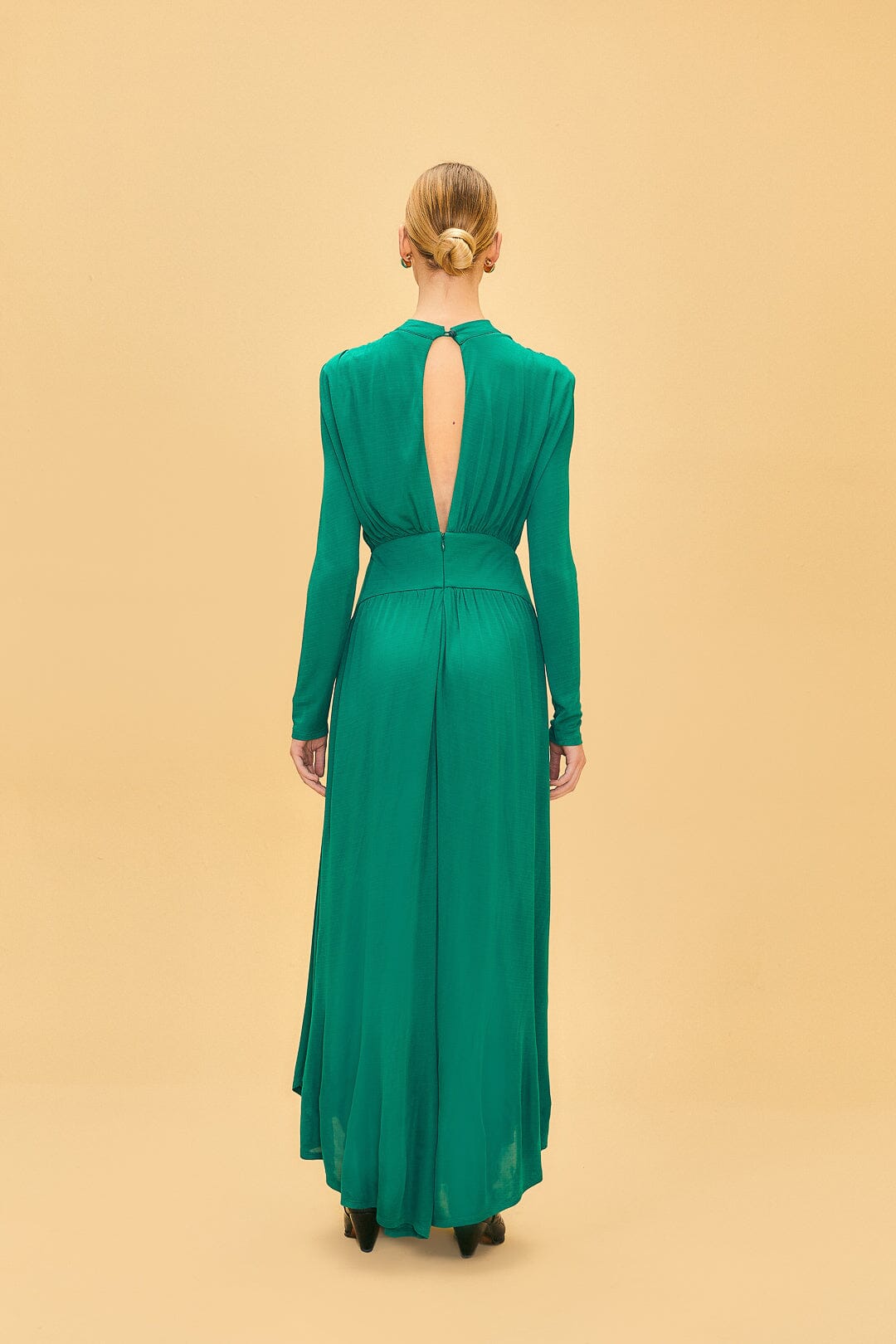 Robe longue Emeraude à col montant - Vert