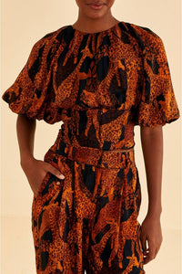 Blouse à manches bouffantes - Marron