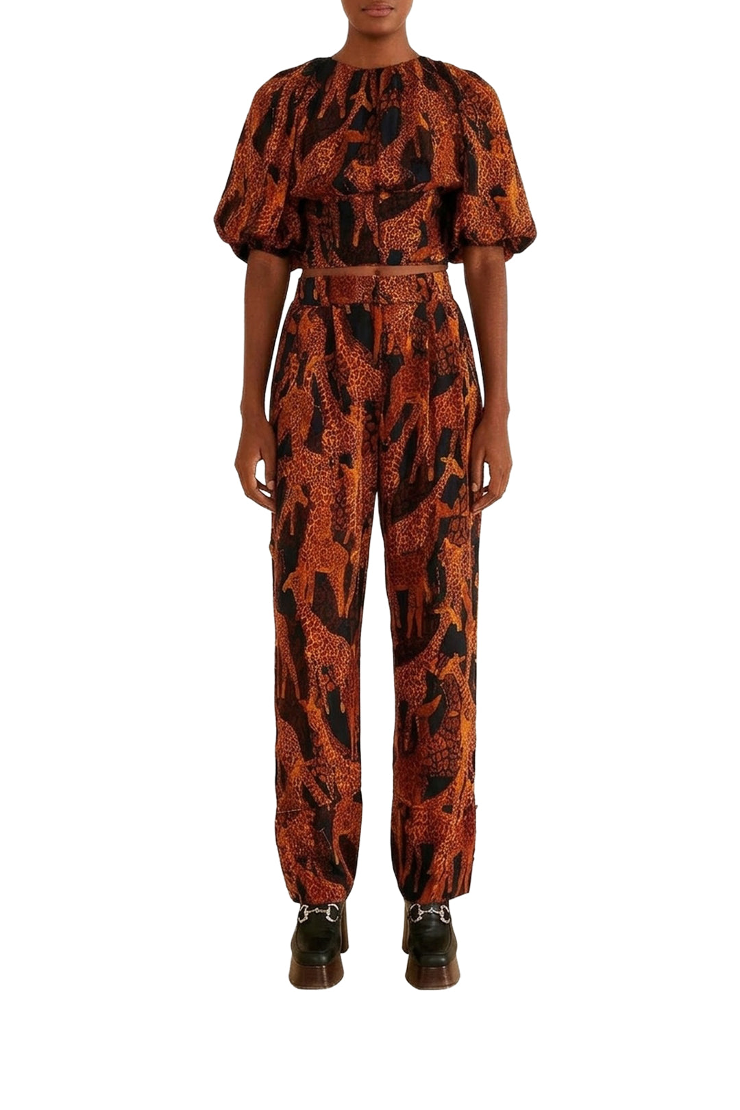 Blouse à manches bouffantes - Marron