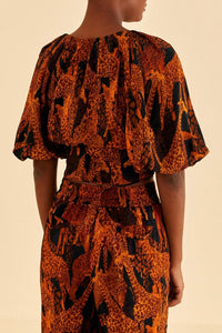Blouse à manches bouffantes - Marron