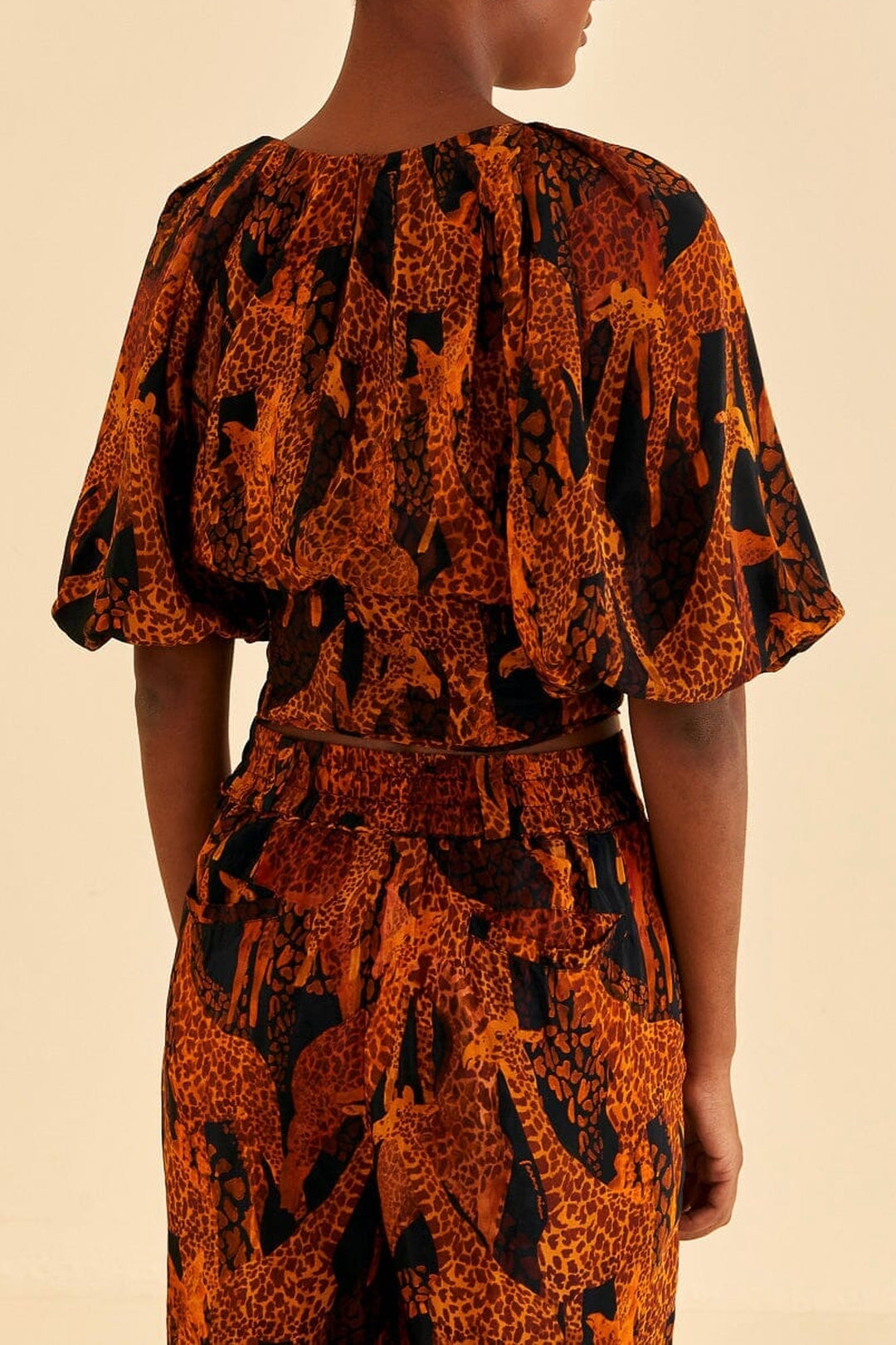 Blouse à manches bouffantes - Marron