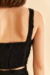 Top court corset à fleurs en coton - Noir
