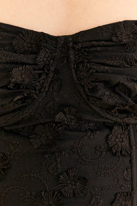 Top court corset à fleurs en coton - Noir