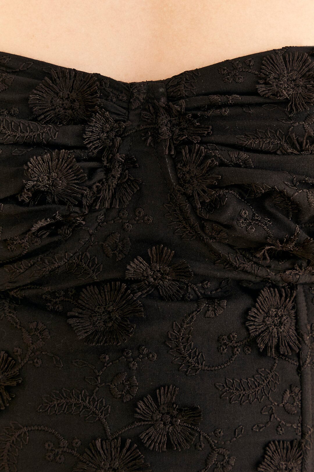Top court corset à fleurs en coton - Noir