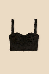 Top court corset à fleurs en coton - Noir