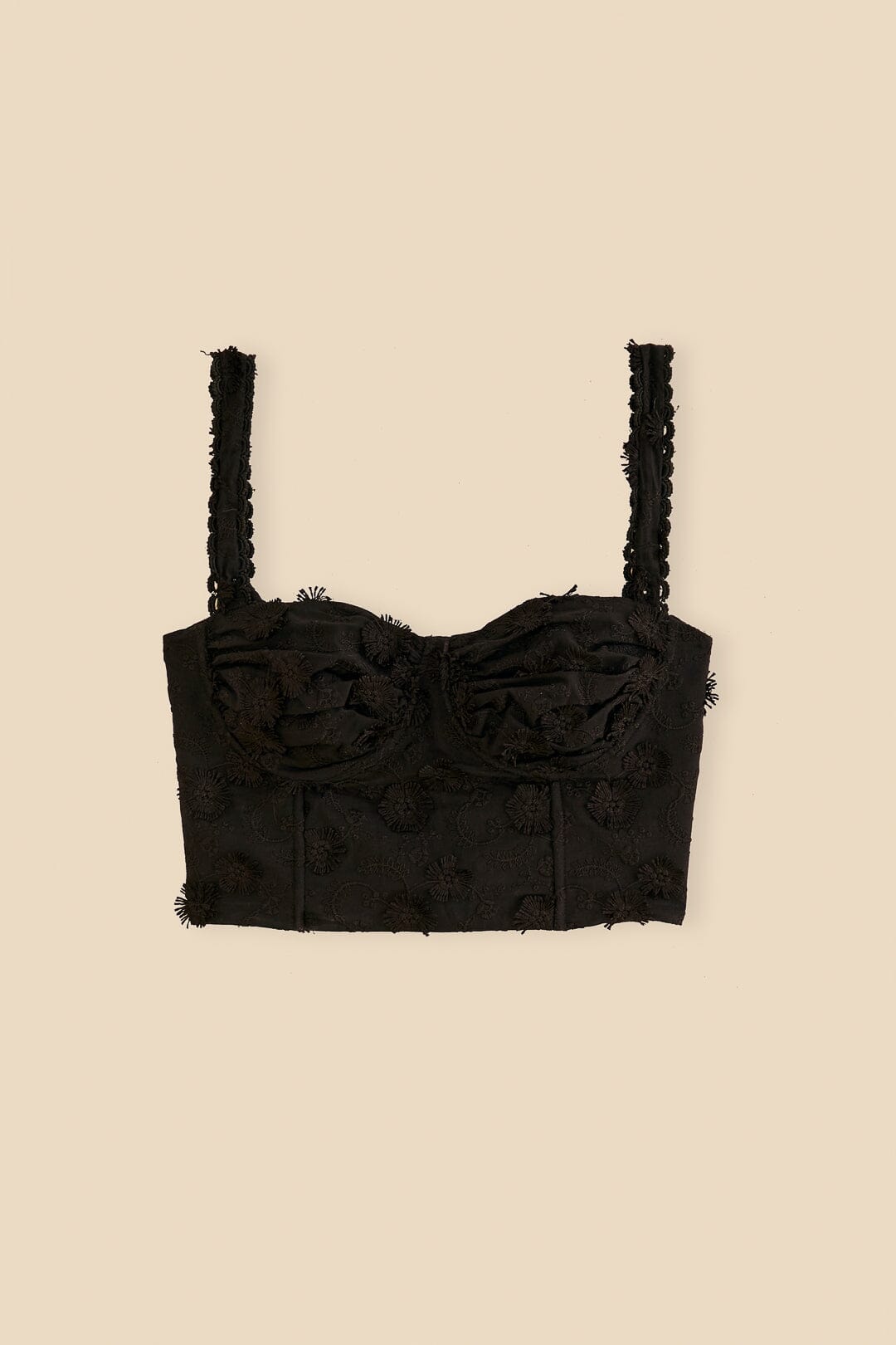 Top court corset à fleurs en coton - Noir