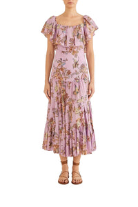 Robe midi Floral Monkey à manches courtes en coton - Rose