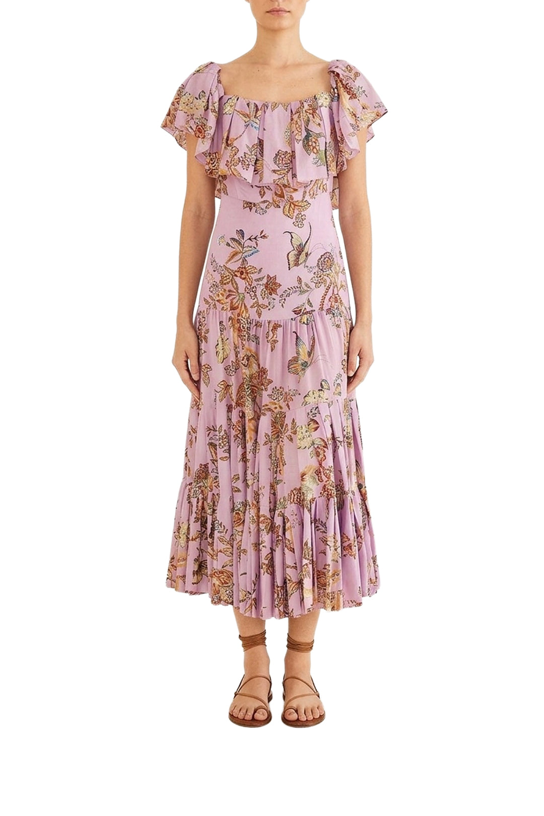 Robe midi Floral Monkey à manches courtes en coton - Rose