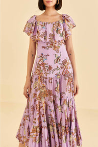 Robe midi Floral Monkey à manches courtes en coton - Rose