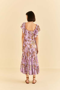 Robe midi Floral Monkey à manches courtes en coton - Rose