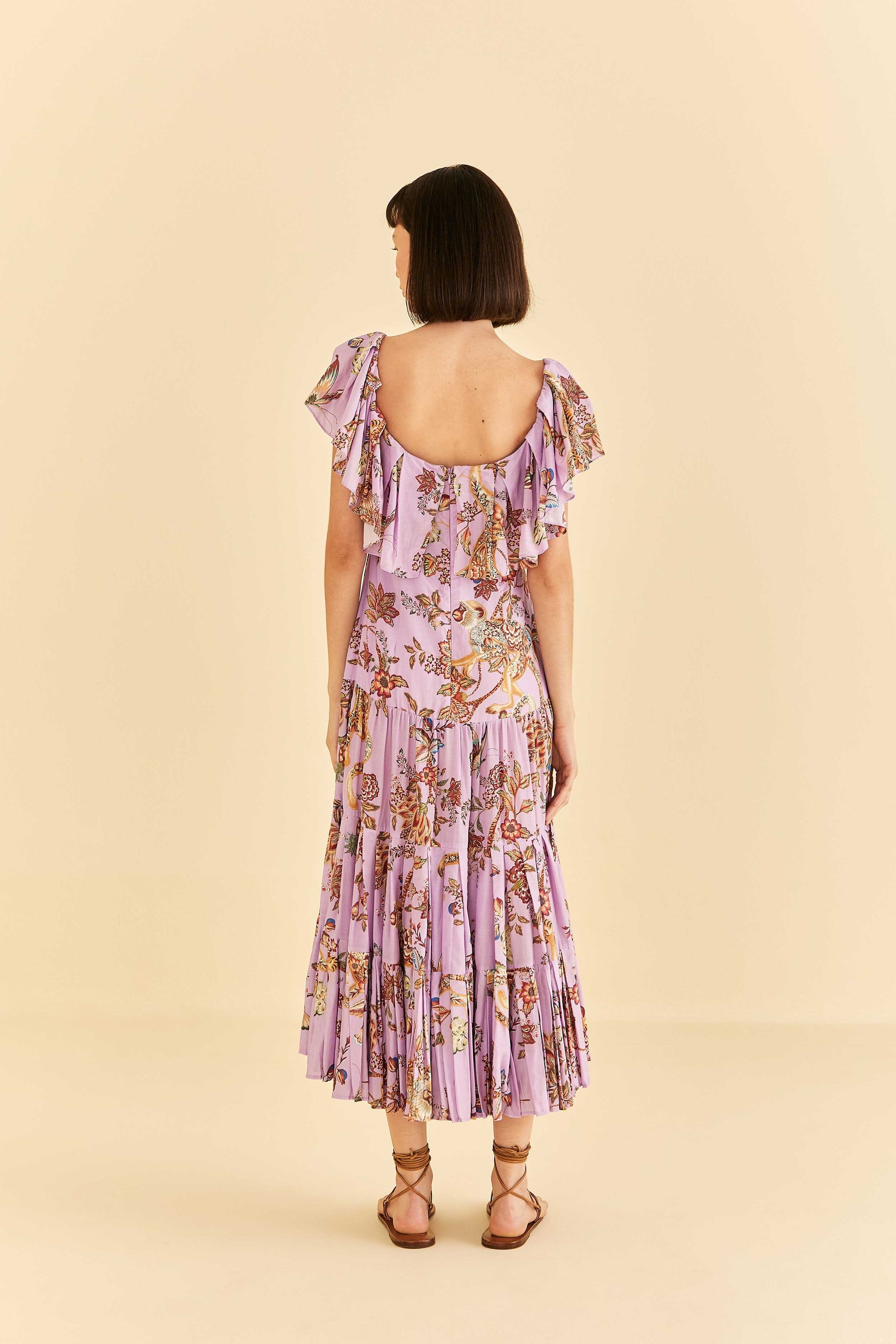 Robe midi Floral Monkey à manches courtes en coton - Rose
