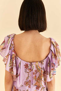 Robe midi Floral Monkey à manches courtes en coton - Rose
