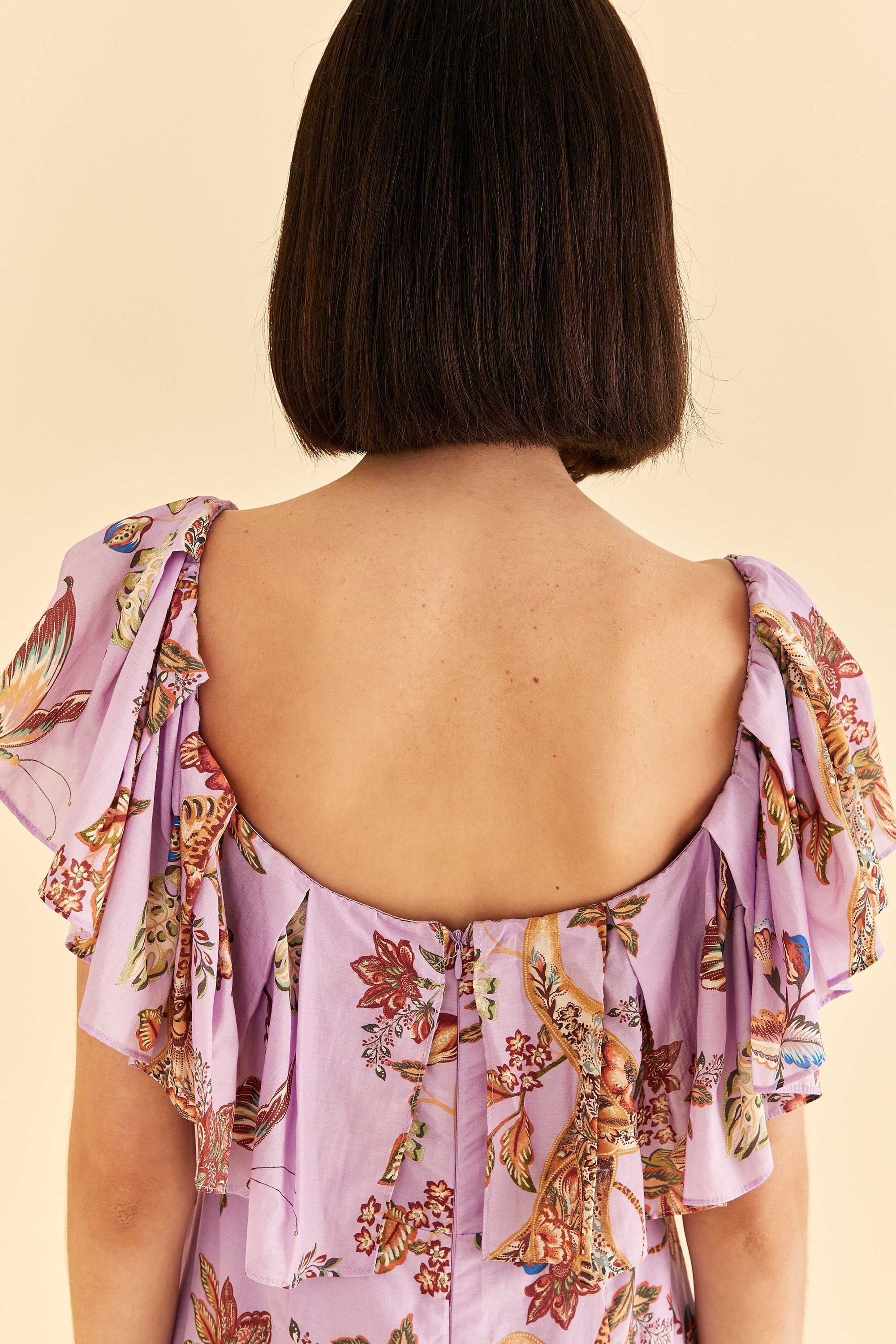 Robe midi Floral Monkey à manches courtes en coton - Rose