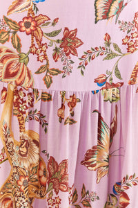 Robe midi Floral Monkey à manches courtes en coton - Rose