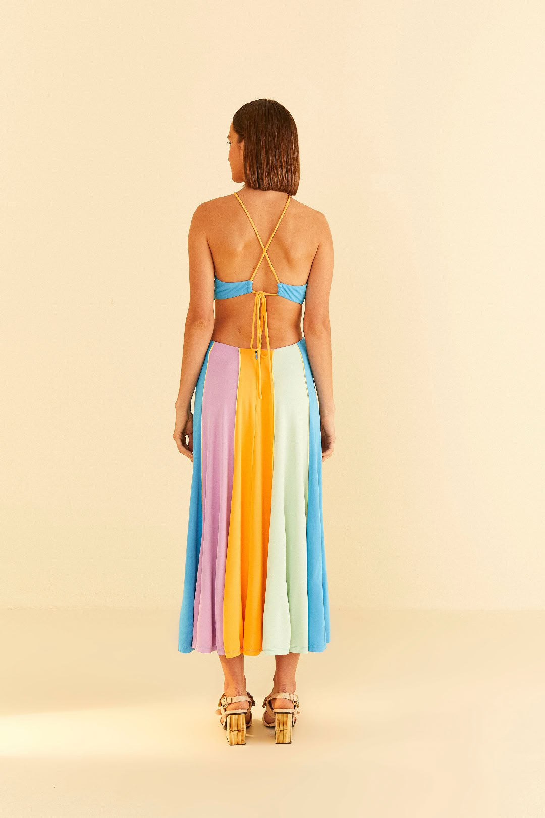 Robe midi à bretelles - Multicolore