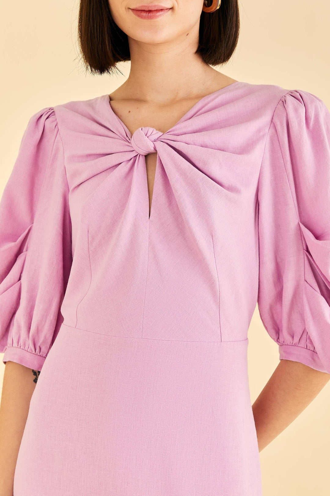 Robe courte à manches courtes en lin - Rose