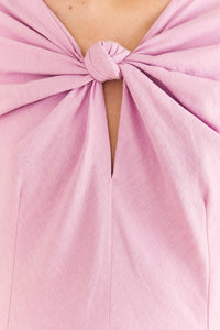 Robe courte à manches courtes en lin - Rose