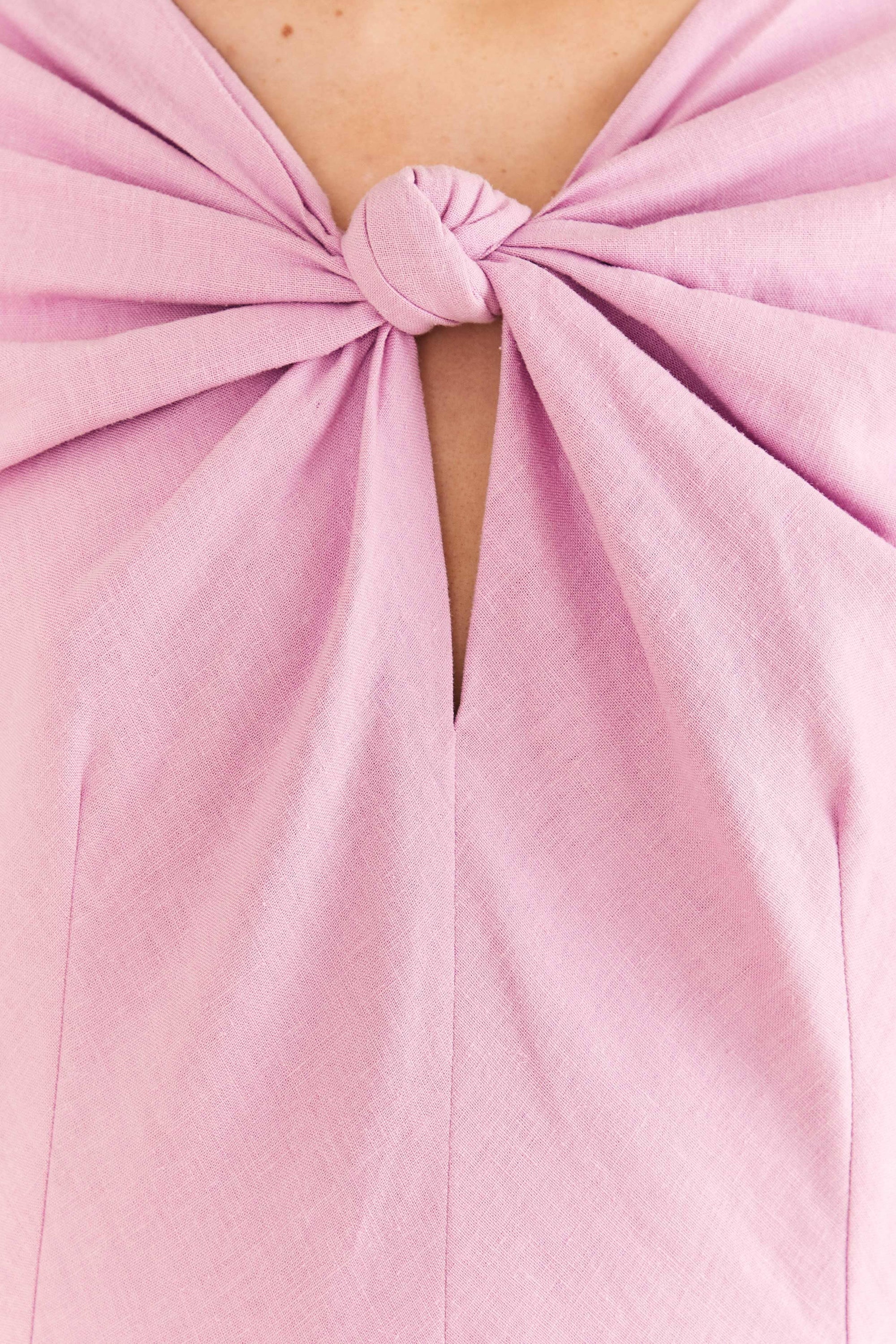 Robe courte à manches courtes en lin - Rose