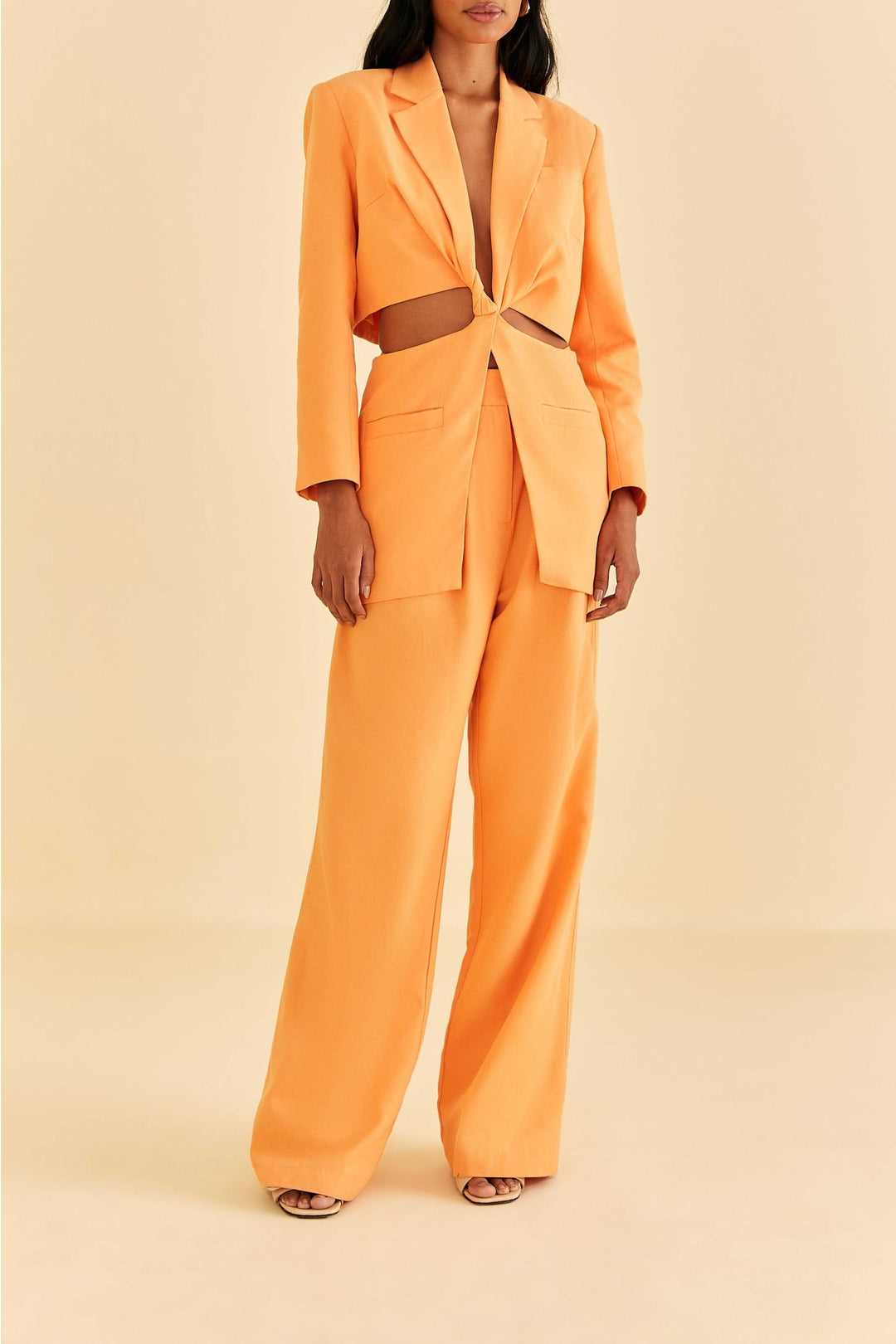 Pantalon taille basse en coton - Orange