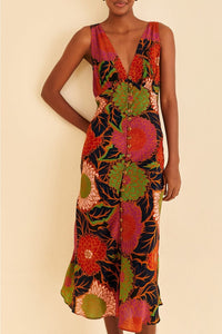 Robe midi Vintage Garden à bretelles - Orange
