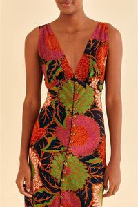 Robe midi Vintage Garden à bretelles - Orange