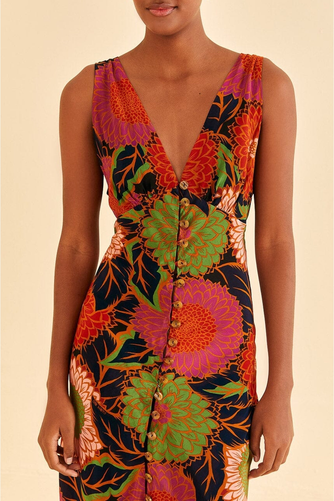 Robe midi Vintage Garden à bretelles - Orange