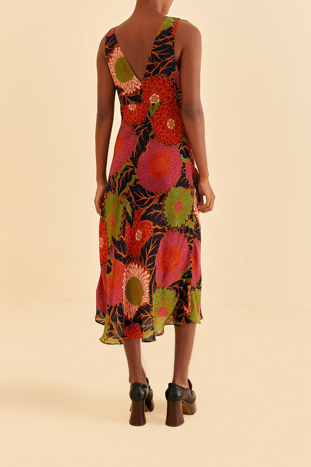 Robe midi Vintage Garden à bretelles - Orange