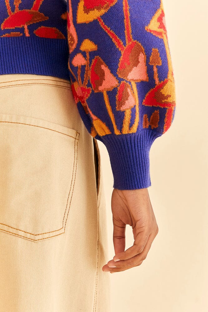 DJV_Mushroom Sketch Bright Blue Cardigans & Pulls - Mushroom Sketch Bright Blue