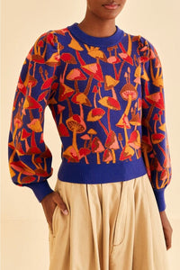 DJV_Mushroom Sketch Bright Blue Cardigans & Pulls - Mushroom Sketch Bright Blue