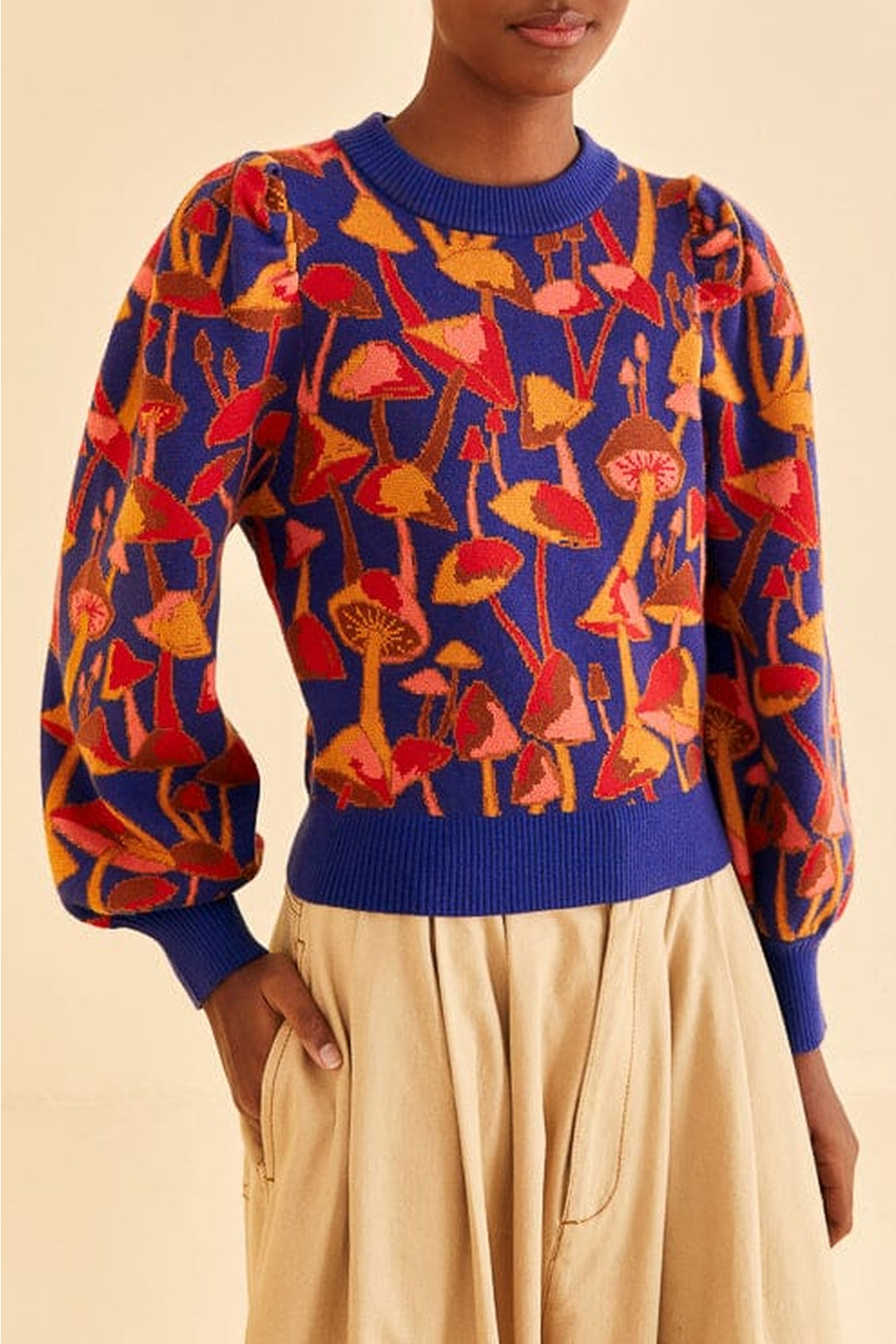DJV_Mushroom Sketch Bright Blue Cardigans & Pulls - Mushroom Sketch Bright Blue