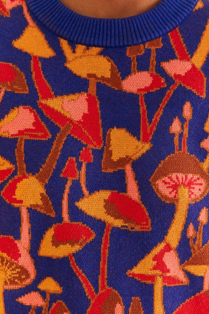 DJV_Mushroom Sketch Bright Blue Cardigans & Pulls - Mushroom Sketch Bright Blue