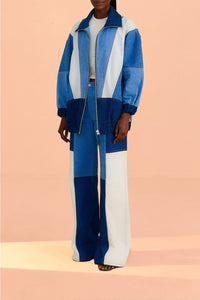 Pantalon large en denim à patch - Bleu
