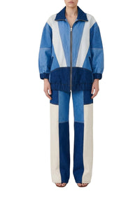 Pantalon large en denim à patch - Bleu
