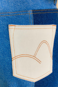 Pantalon large en denim à patch - Bleu