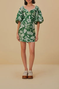 Robe courte Forêt Soul à manches courtes en lin - Vert