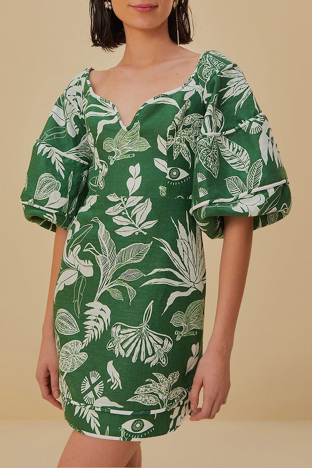 Robe courte Forêt Soul à manches courtes en lin - Vert