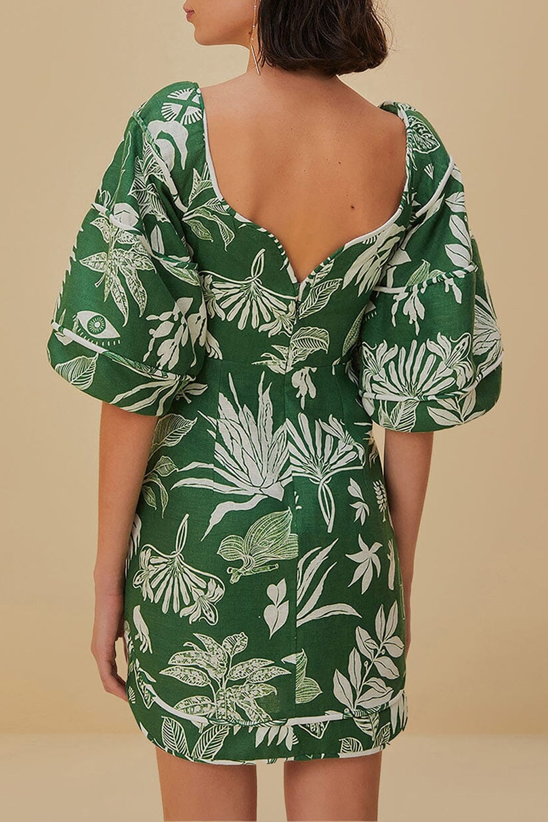 Robe courte Forêt Soul à manches courtes en lin - Vert