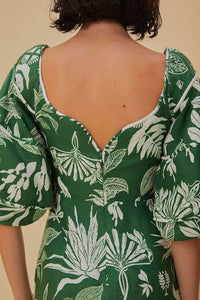Robe courte Forêt Soul à manches courtes en lin - Vert