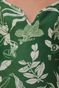 Robe courte Forêt Soul à manches courtes en lin - Vert