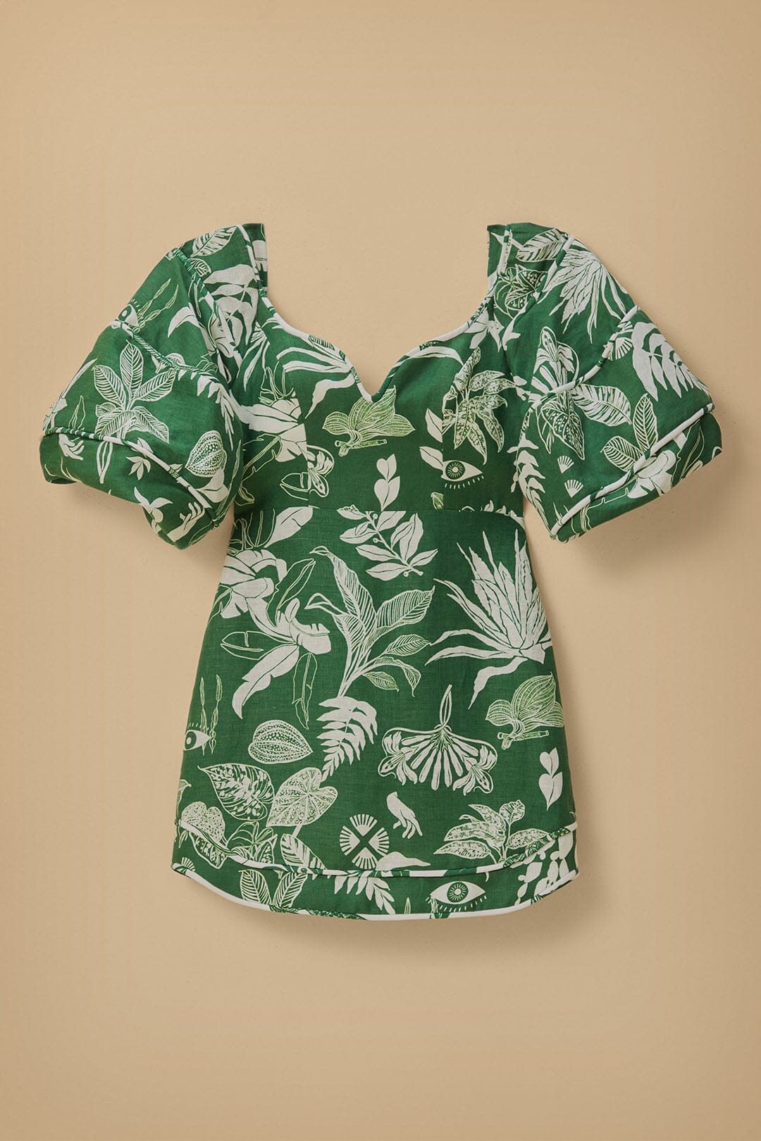 Robe courte Forêt Soul à manches courtes en lin - Vert